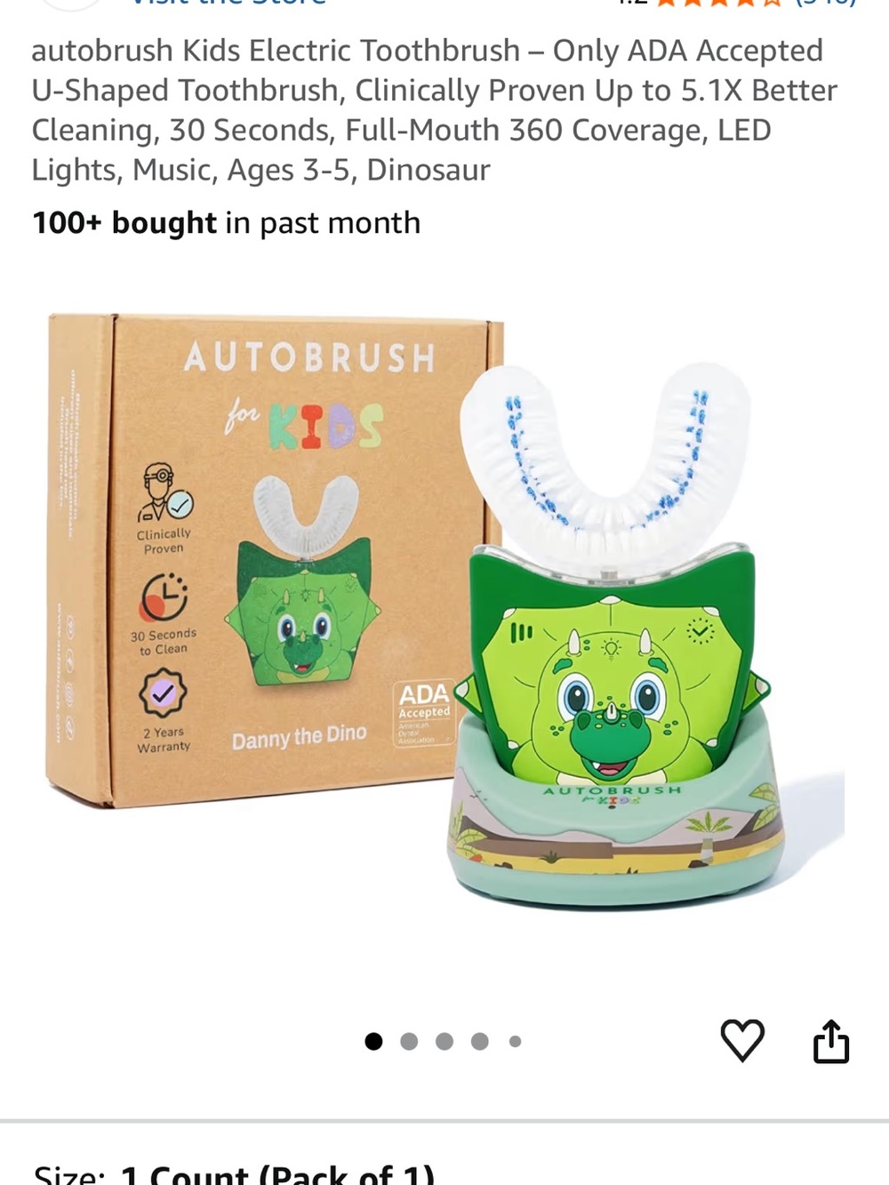 Autobrush Kids Electric Toothbrush - Green Danny the Dino